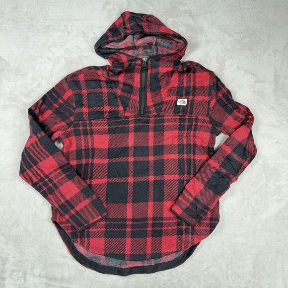 The North Face Women’s Red Plaid ¼-Zip Hooded Sweatshirt – Cozy & Cute - Picture 1 of 10